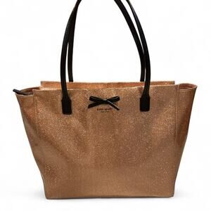 Kate Spade Mavis Street Taden Rose Gold Glitter Tote with Black Bow